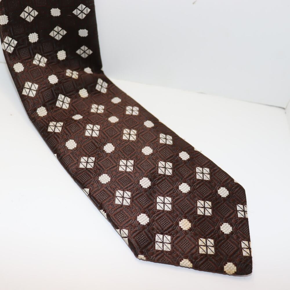 Battelstein’s Brown Geometric‎ Necktie Retro Vintage Wide 4” Classic Dadcore